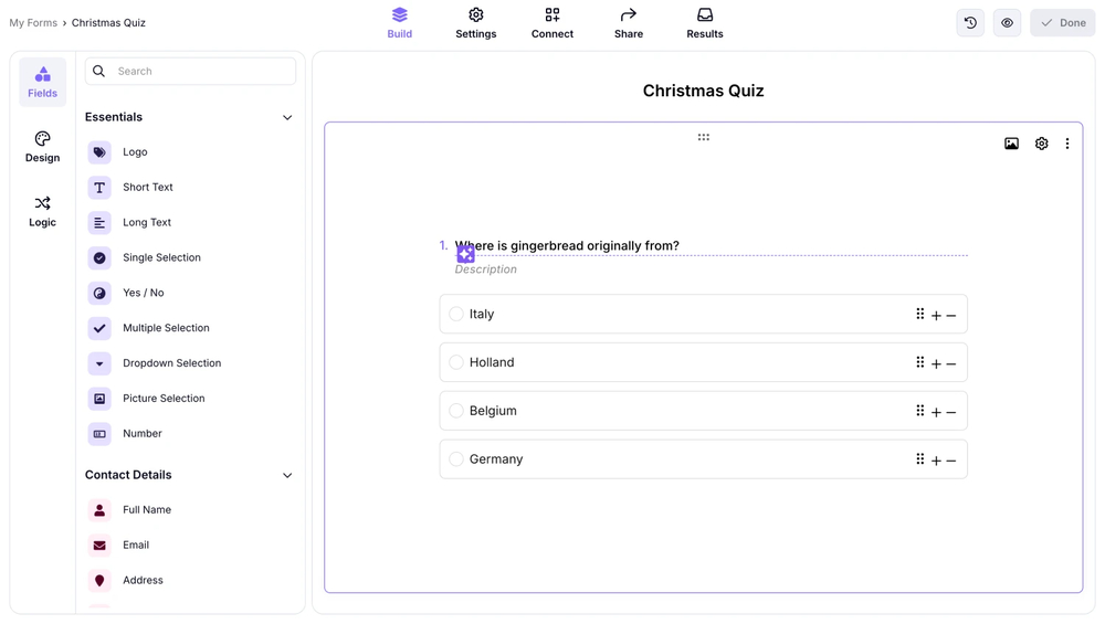 Add your quiz questions