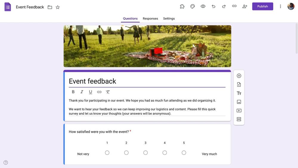 Workspace of Google Forms