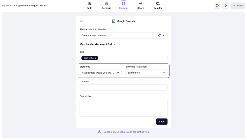 An image showing the area where you need to match your “Date field” and select a duration time