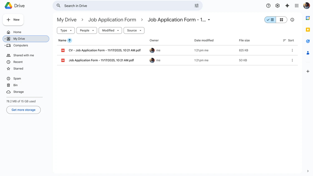 An image showing the “Drive” space where you will be able to find received files