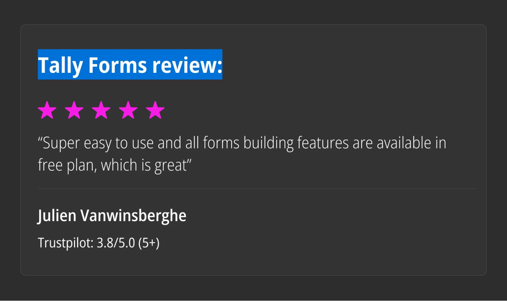 Revisão do Tally Forms