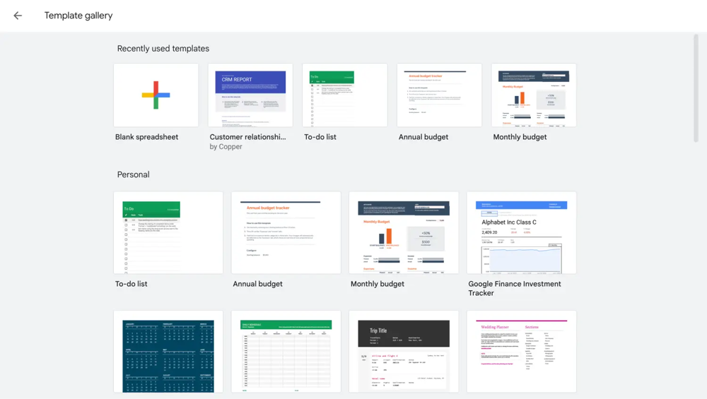Dirígete a la galería de plantillas