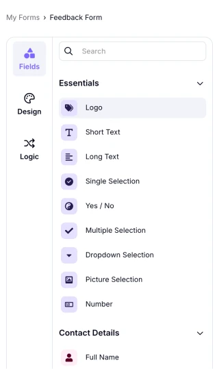 An image highlighting the Logo field in the field menu on the left