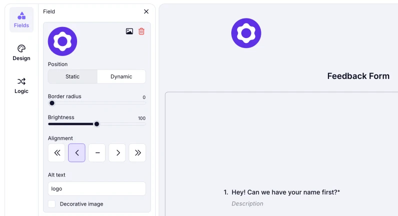 An image showing your logo customization options on the left menu