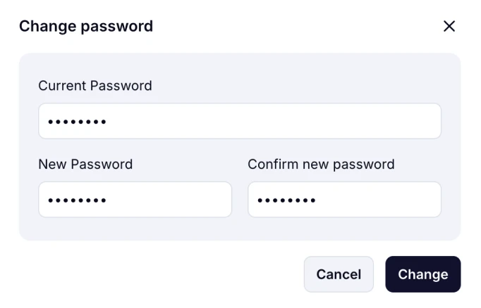 An image showing the process of entering your new password and pressing the “Change” button