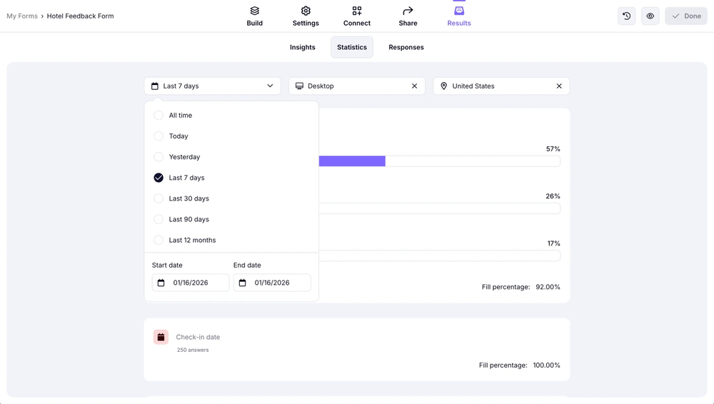 An image showing how filters work in the statistics page