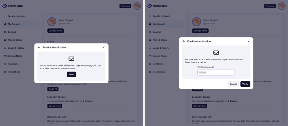 An image showing the pop-up appearing with the QR code that you need to scan within your app and enter the code afterward