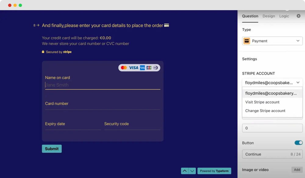 Stripe hesabınızı seçin