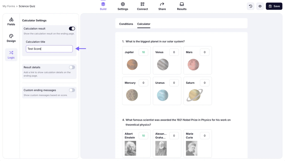 An image showing an example of the calculation title, which you can enter into the title area