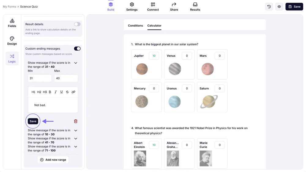 An image showing where you can find the “Save” button to save your range