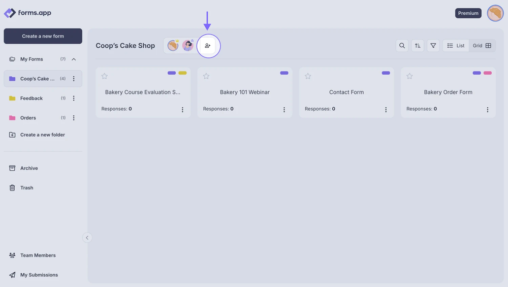 An image showing the “Add member” button, which is located next to your folder title