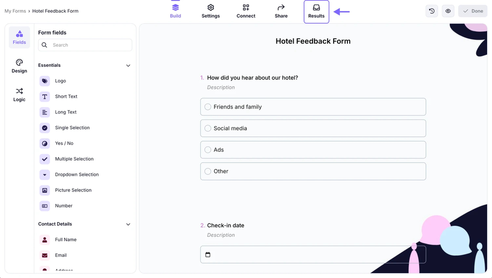 An image showing how you can access the “Results” tab once you open the form needed