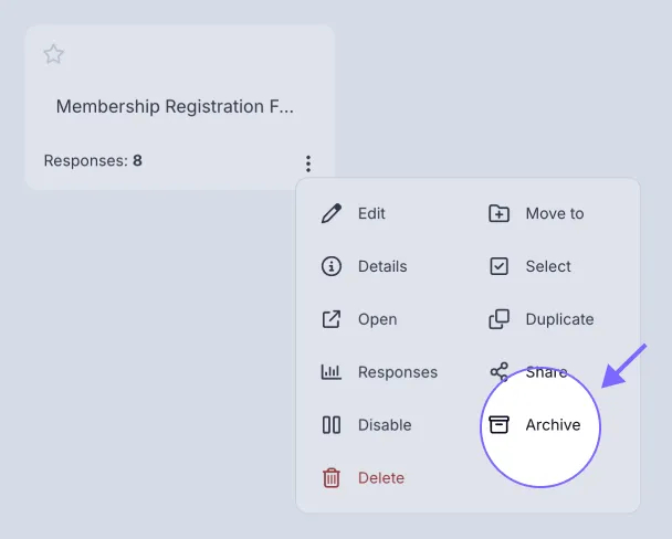 An image showing where you can find the “Archive” button in the menu appeared