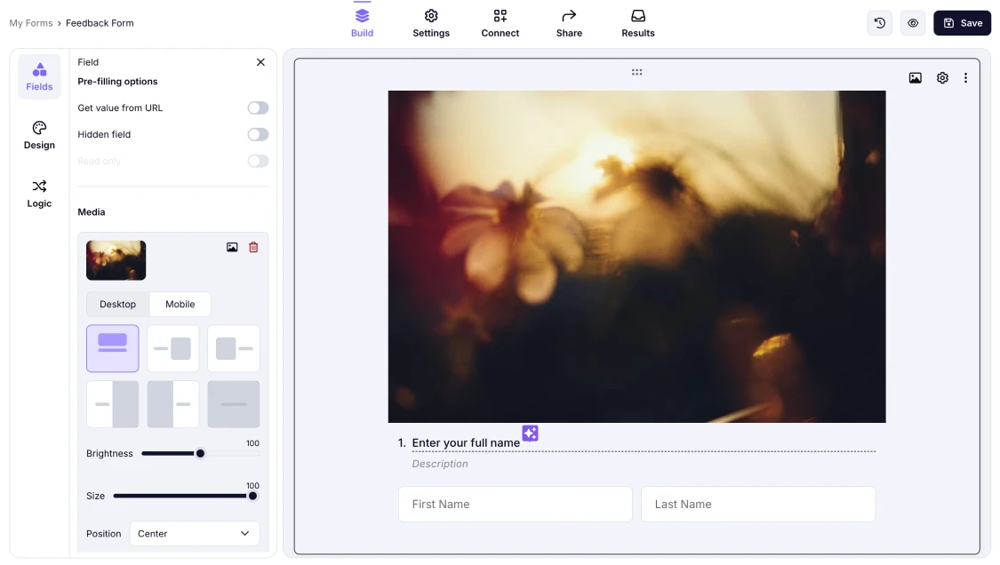 An image showing how the “Standard” layout looks within your form field