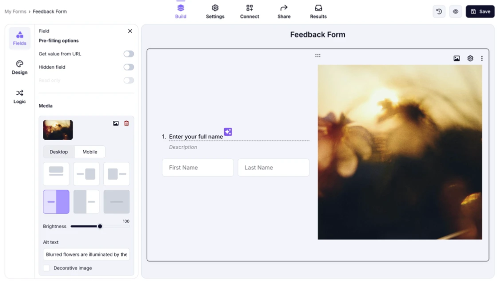 An image showing an example of the layout that offers you to put your media on the right side of the field