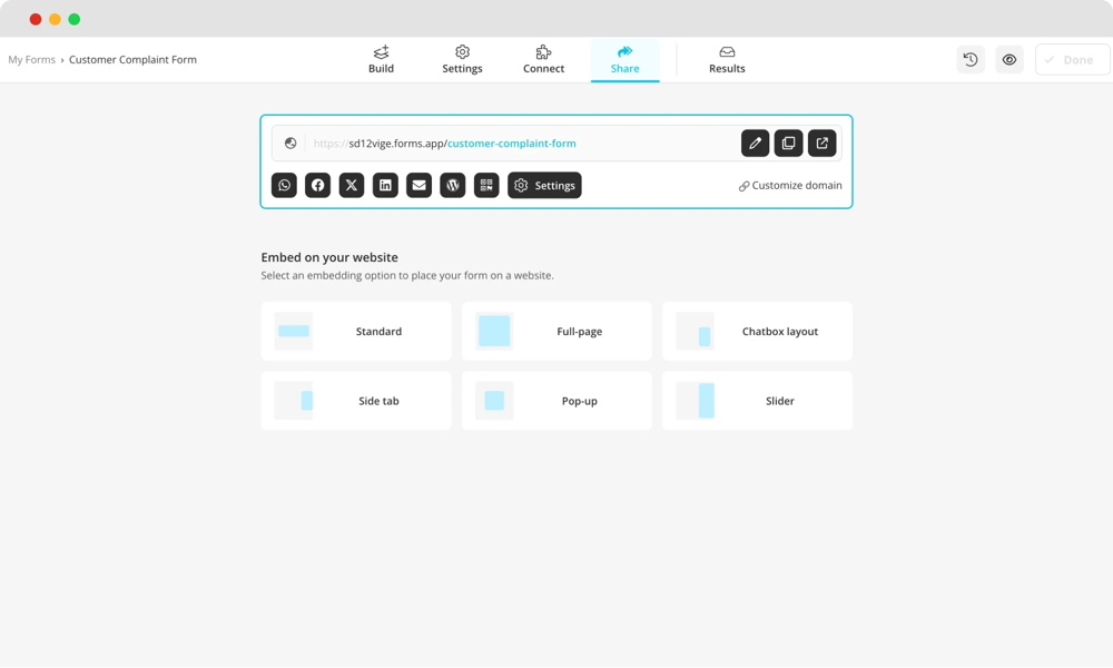 Teilen Sie Ihr Formular
