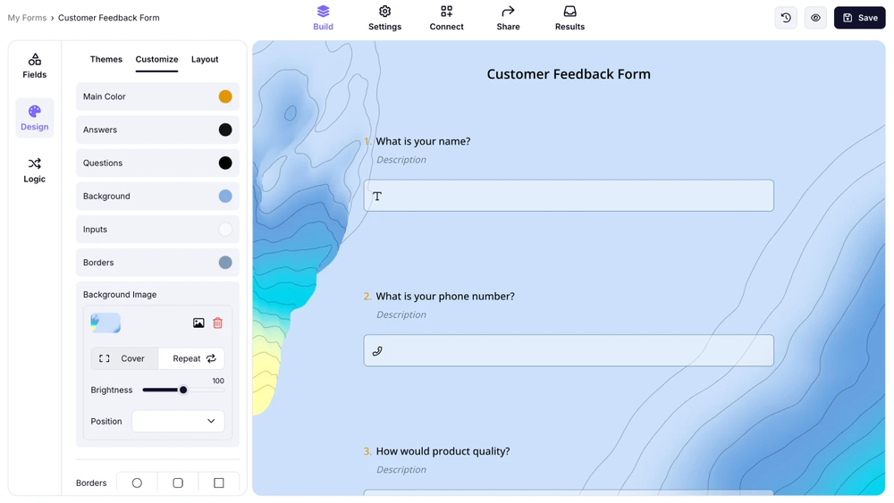 Style your customer feedback form