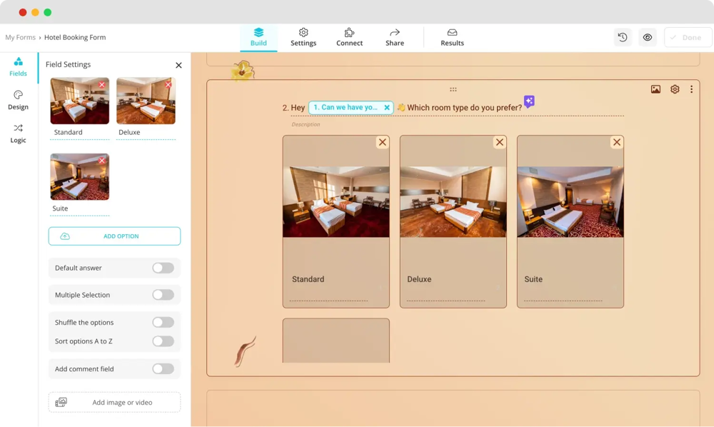 Adicionar imagens ao seu formulário de reserva