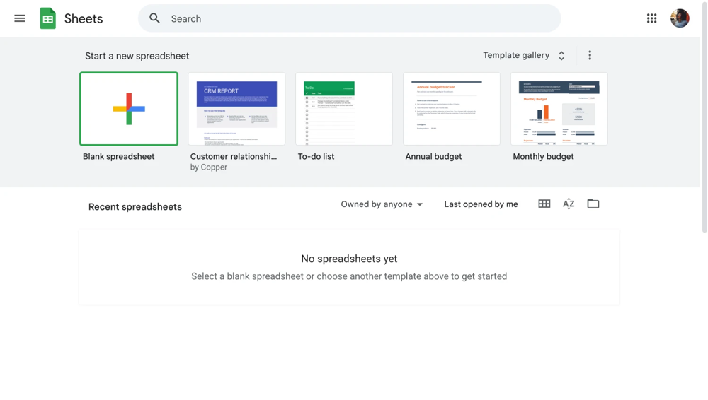 Öffnen Sie eine neue Tabelle