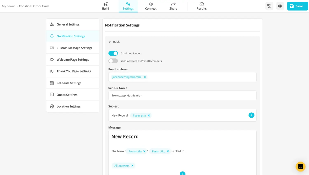 Customize the notification settings