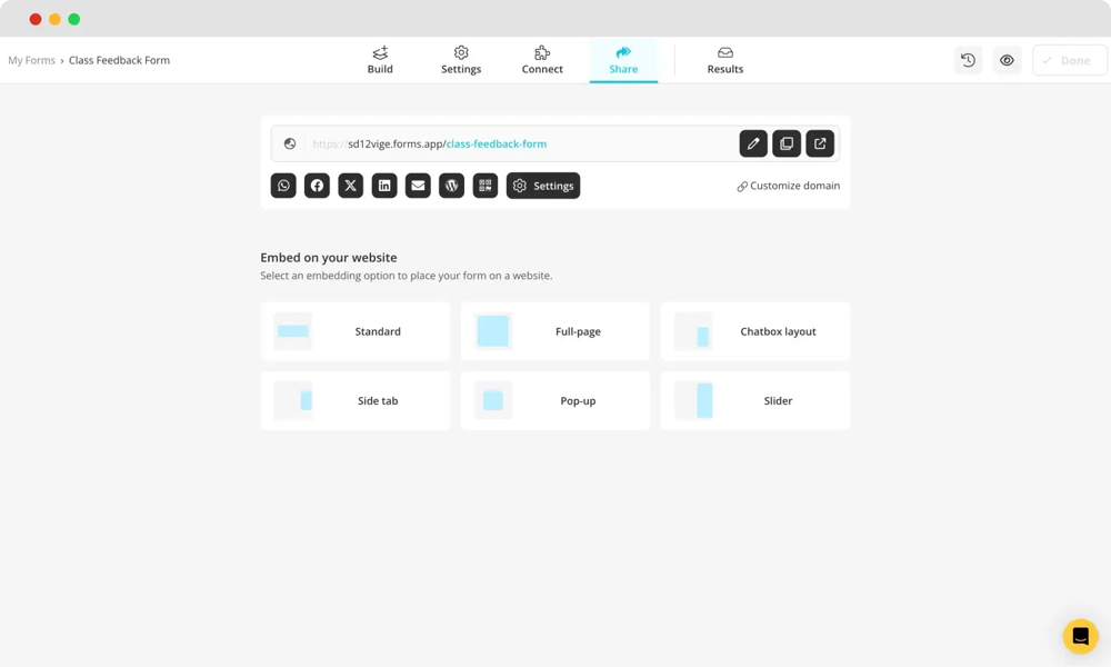 Customize the embedding options