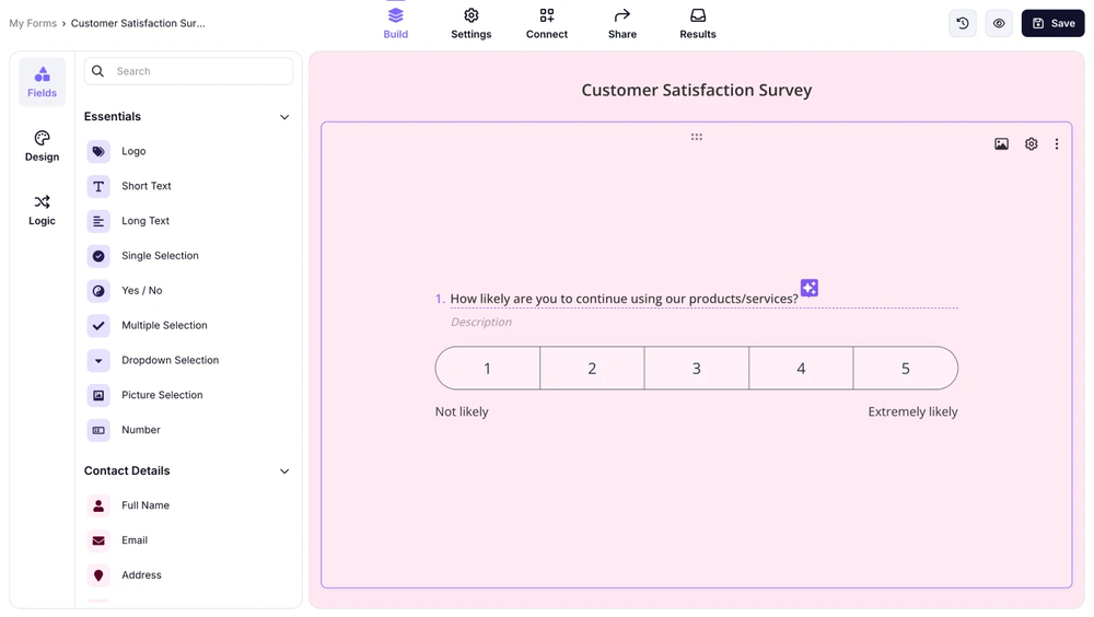 Add your satisfaction survey questions