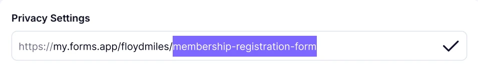 An image showing the example of the ready form URL that you edited, along with the Tick icon