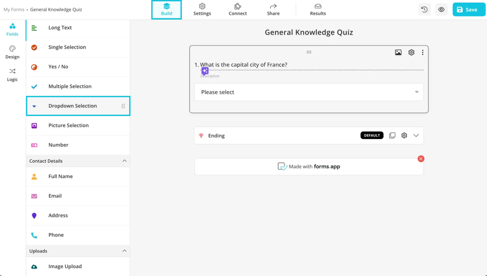 Ajoutez votre question de sélection déroulante