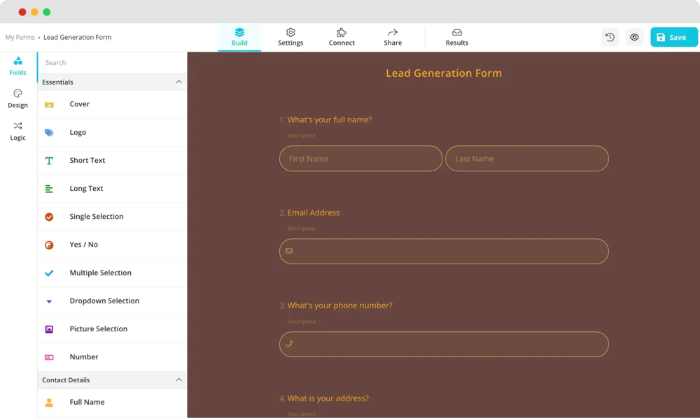 Formunuza gerekli alanlar ekleyin
