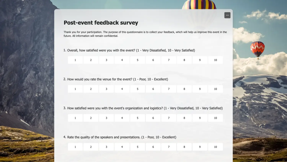 Post-event survey example of MS forms