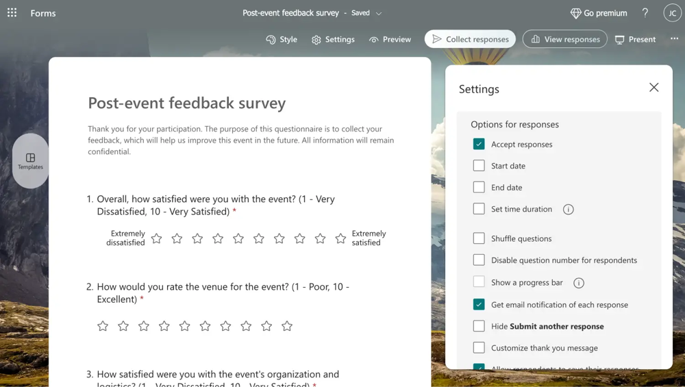 Customize the settings