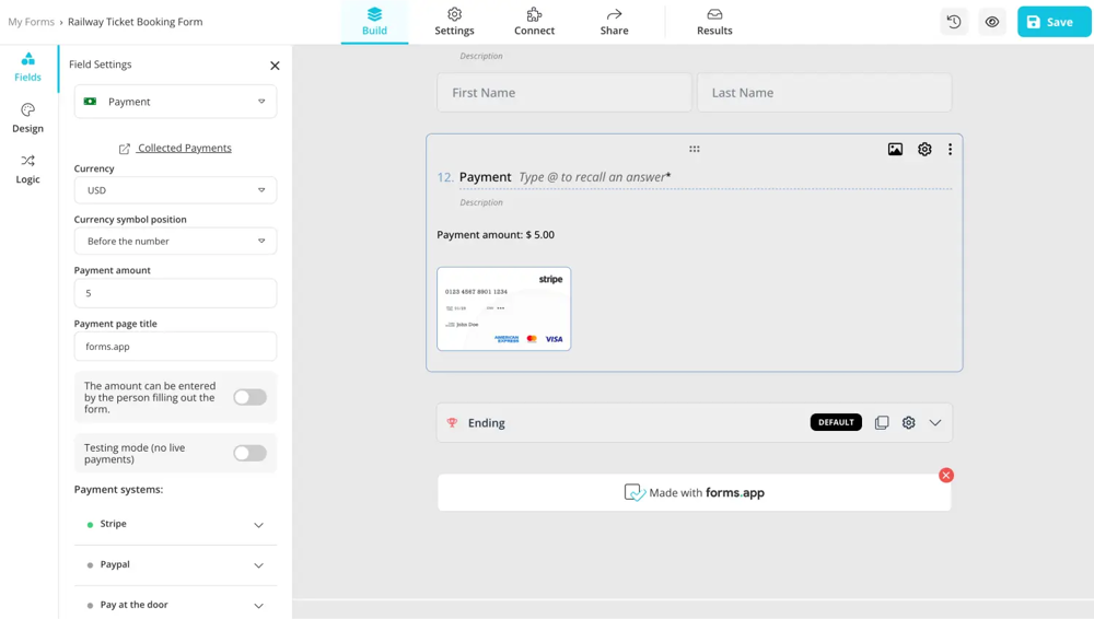 Add the payment field