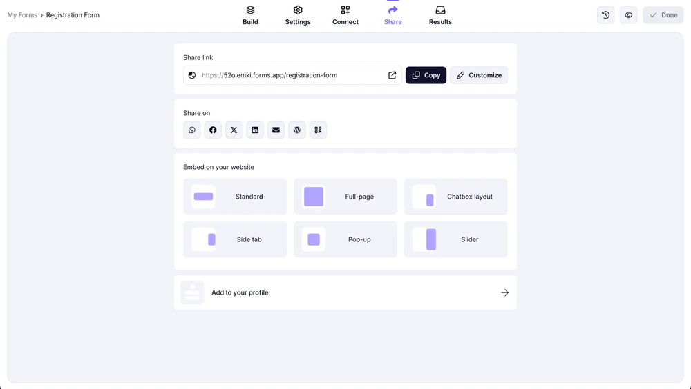 Share your registration form