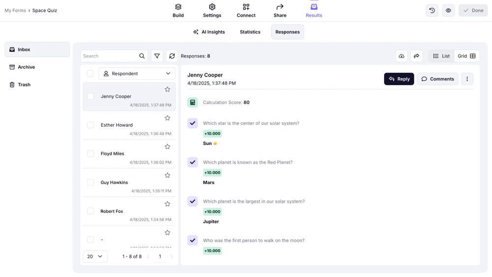 Check the quiz results