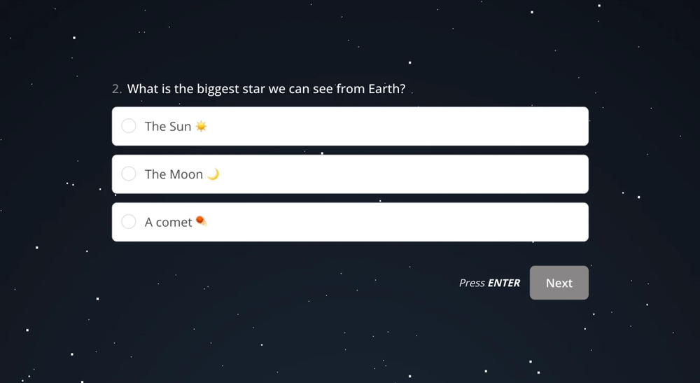 A quiz question about space for kids
