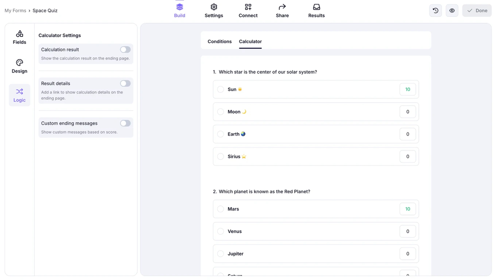 Edit the quiz questions