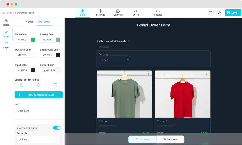 Style your order form