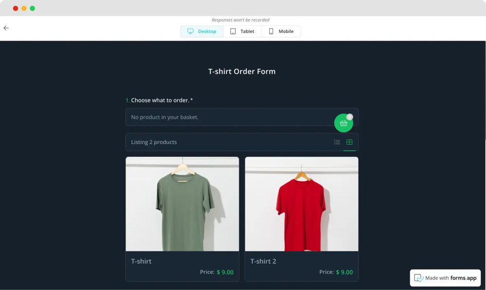 Test your order form