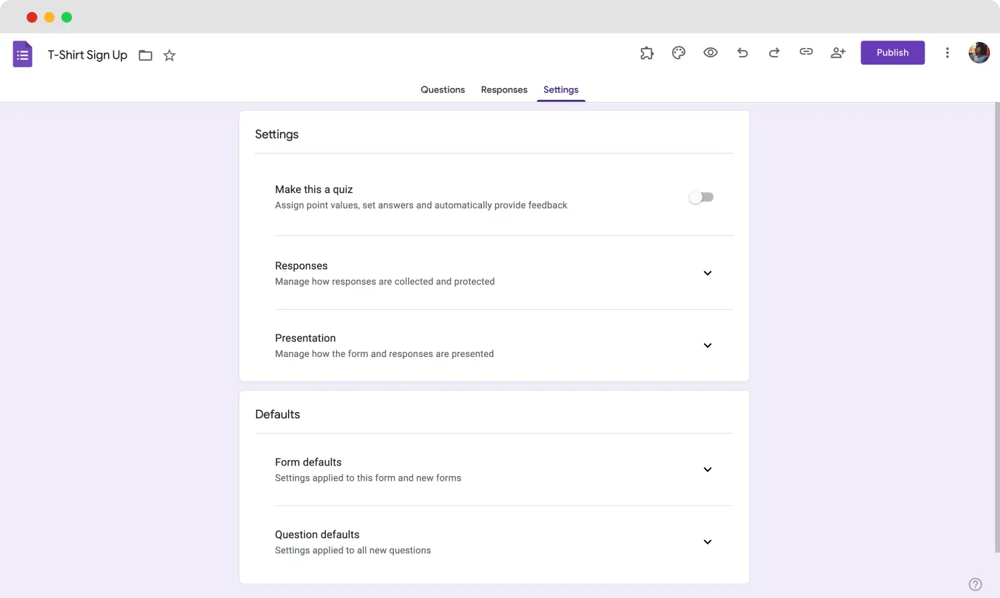 Customize the form settings