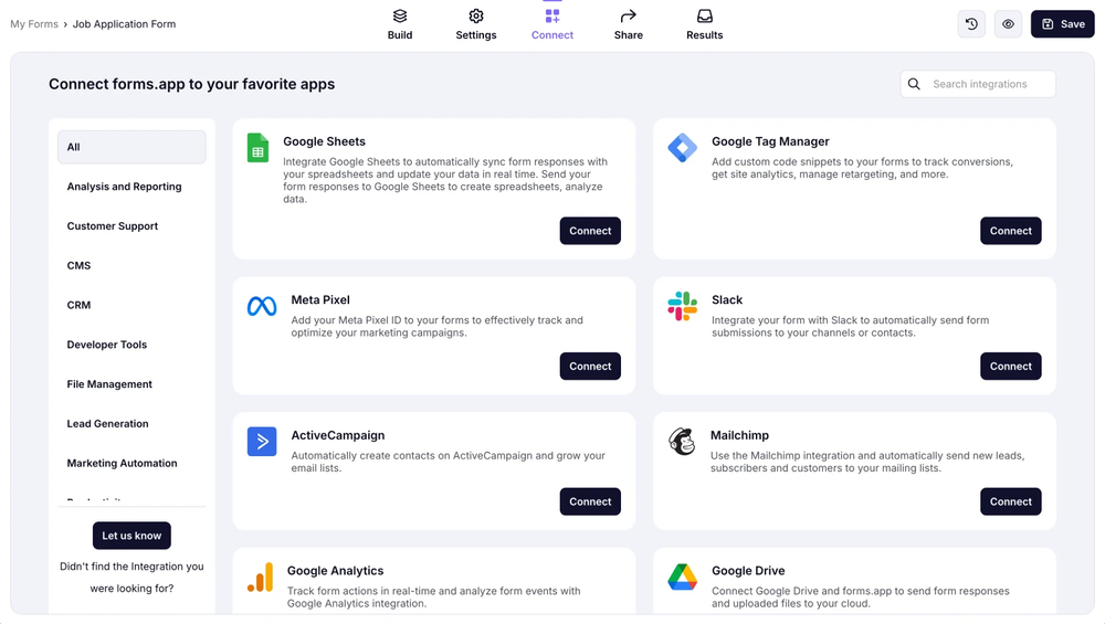Connect your application form to other apps
