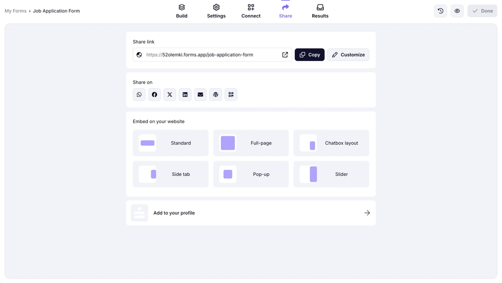 Share your application form