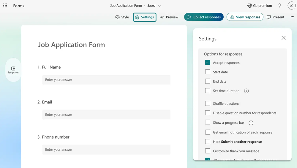 Customize the settings