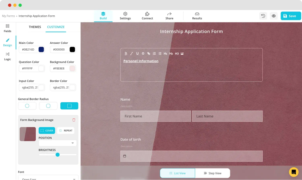 Customizing the design of your form