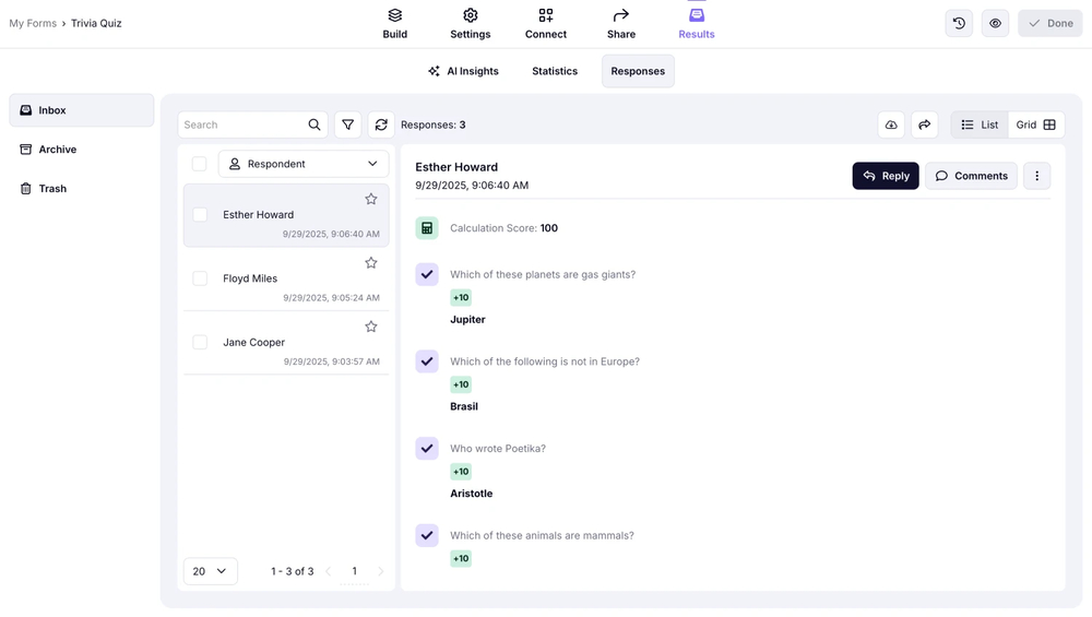 Check your quiz results
