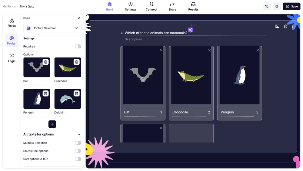Add picture selection questions