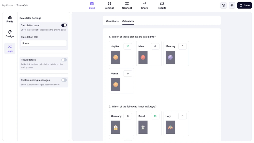 Give scores to each question