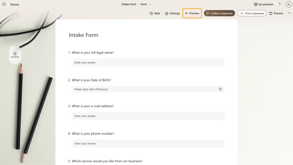 Ayarları özelleştirin ve formu ön izleyin