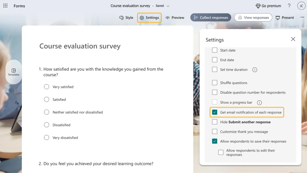 Click the checkbox the receive email