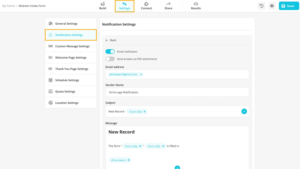Customize notification settings to receive emails