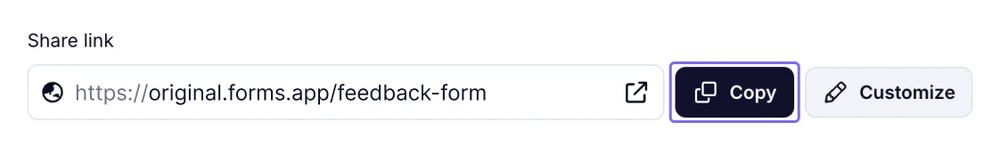 A share page that shows copying a form URL